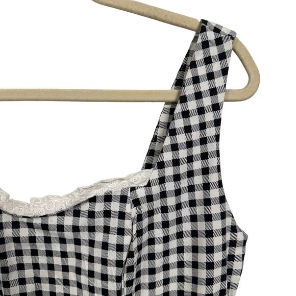 Collectif Womens Sz XL A-Line Gingham Dress Black White Cottage Core Retro Plaid - Picture 4 of 6